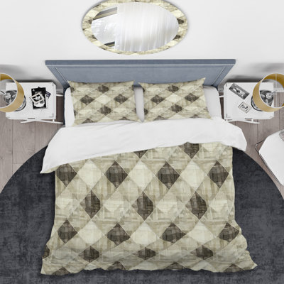 Beige Grey Modern Gingham II - Modern Duvet Cover Set
