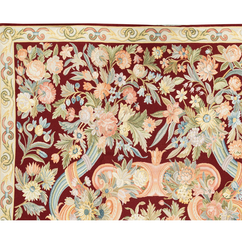 Hand-Knotted High-Quality Red and Beige Area Rug