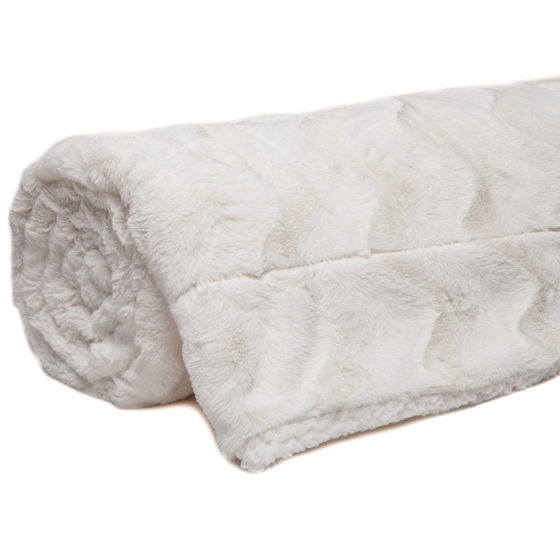  Jeté de lit en fausse fourrure, l 50 po x L 65 po, Blanc
