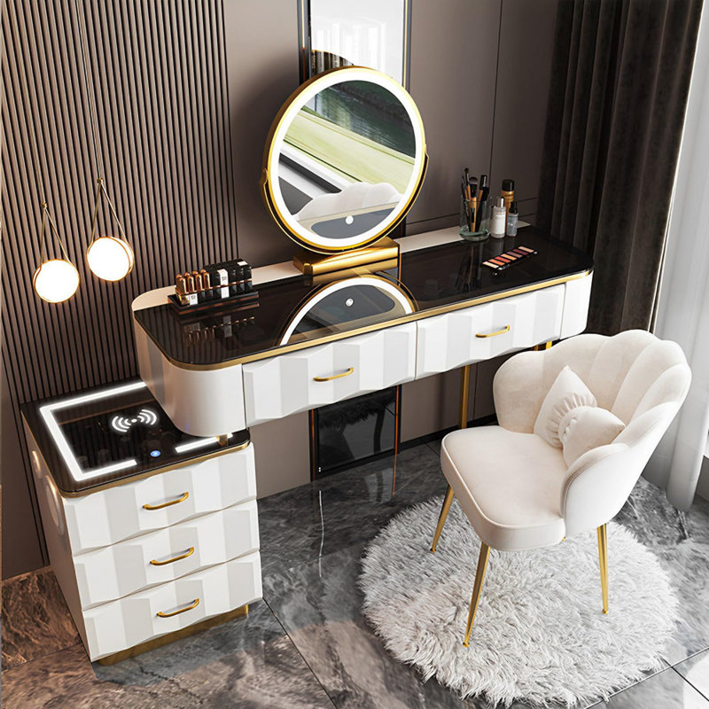 Coiffeuse de maquillage Roneka avec station de charge sans fil avec miroir, haut-parleur Bluetooth (47,24 pouces)