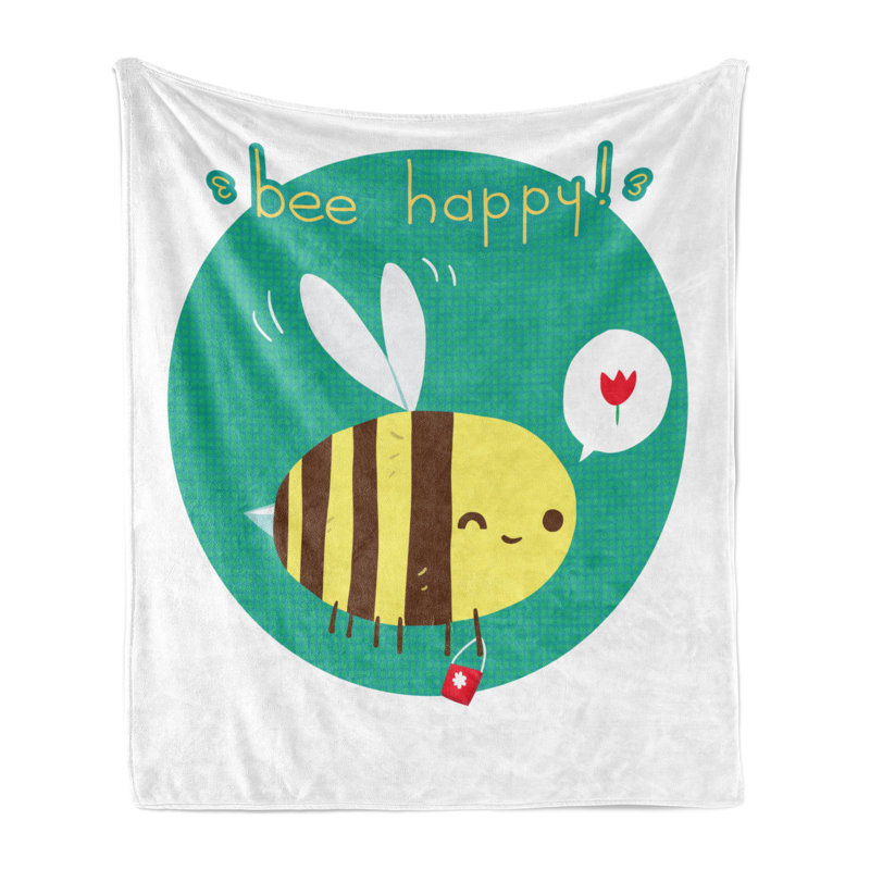 Ambesonne Queen Bee Fleece Throw Blanket Winking Bumblebee Multicolor, 50" W x 60" L