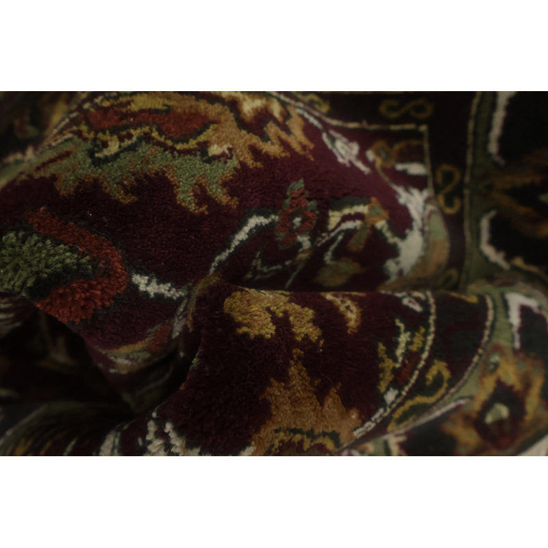 Tapis en laine noué à la main marron foncé et vert olive