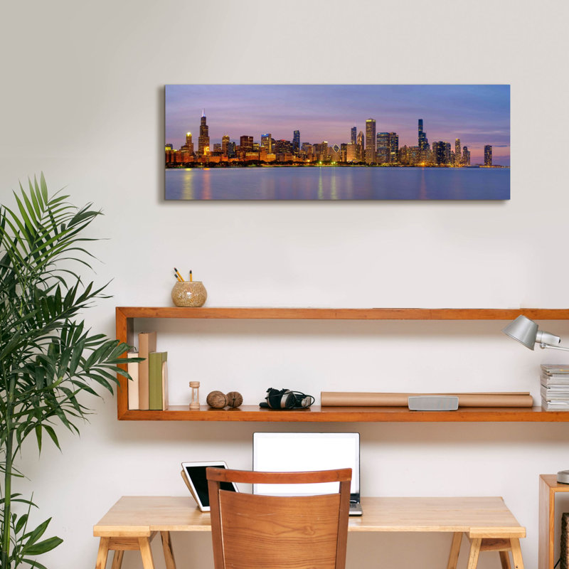 «Chicago - Pastel Sunset Panorama» par Epic Portfolio, art mural sur toile, H 12 po x l 36 po