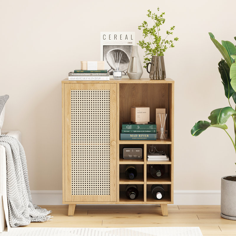 Rattan Accent Cabinet With Adjustable Shelves, Beige