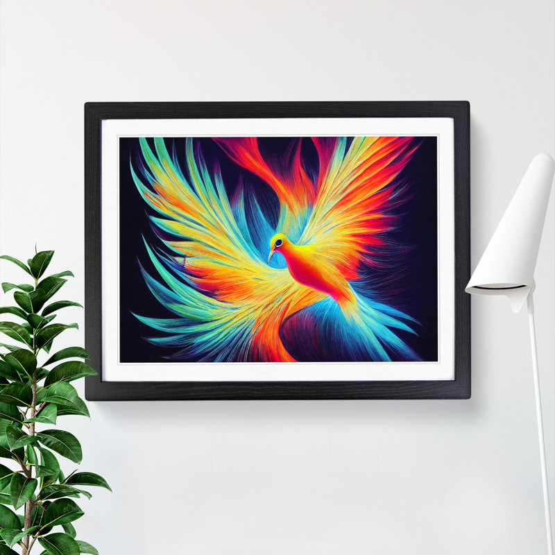 Vibrant Dove Bird Abstract - Framed Print, Black, 46cm H x 64cm W x 2cm D