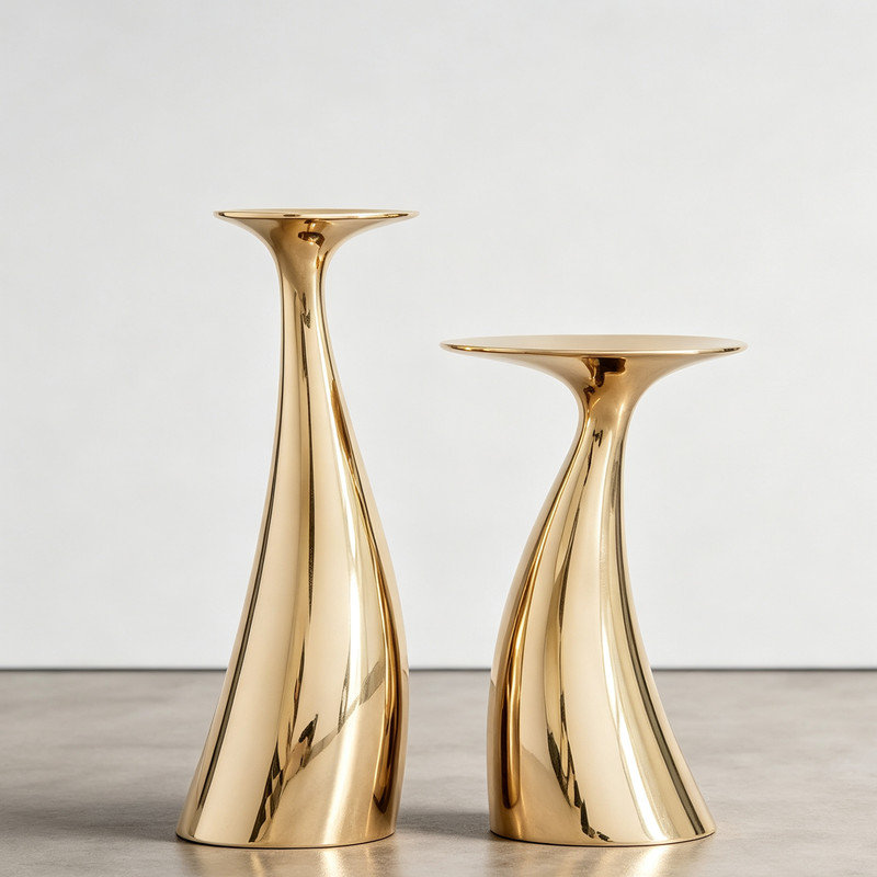 Ensemble de 2 tables d'appoint sculpturales modernes torsadées dorées