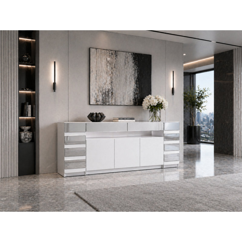 Mera White Lacquer Mirrored Buffet Server
