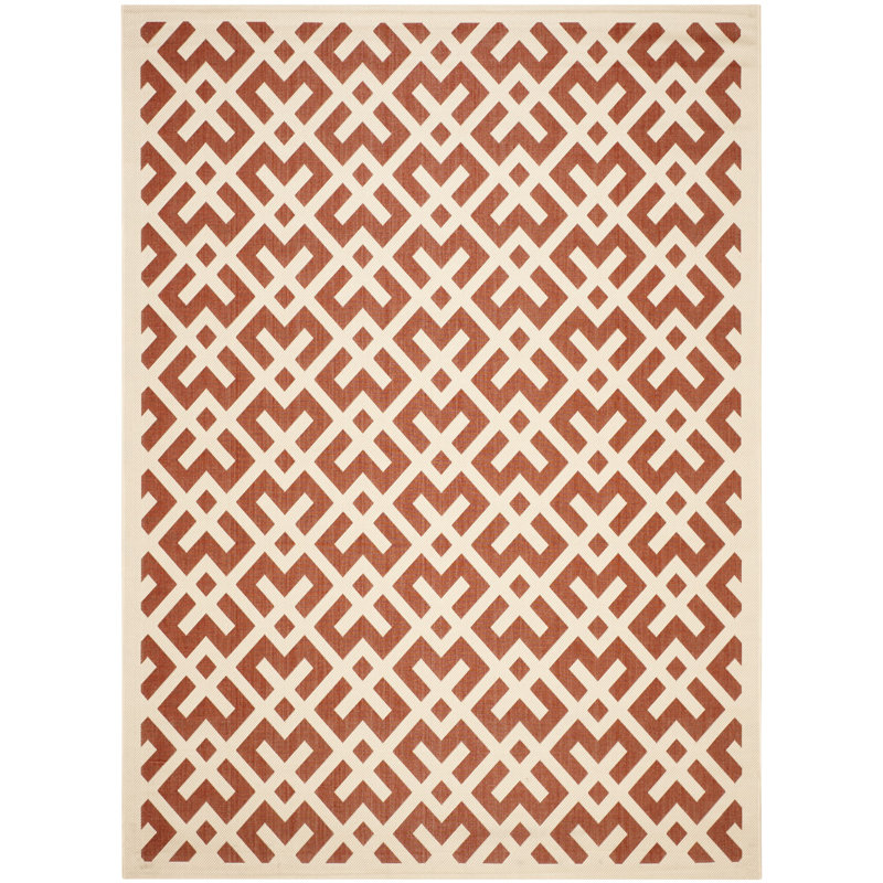 Arneshia Geometric Flatweave Red/Bone Area Indoor/Outdoor Area Rug, Rectangle 9' x 12'6"