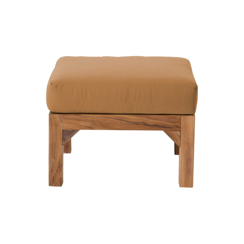 Repose-pieds extérieur en teck avec coussin Sunbrella, Chameau