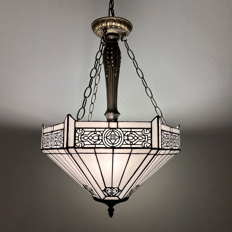 Spuyten Tiffany Pendant Lights Ceiling Light White Stained Glass Hexagon LED Bulbs Included 16"W*16"D*60"H, White