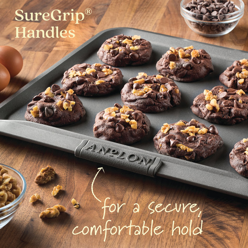 Anolon Advanced Nonstick Bakeware / Baking Set with Silicone Grips, Gray, 5-Piece Set (3 Cake Pans, 1 Cookie Sheet, 1 Rack)