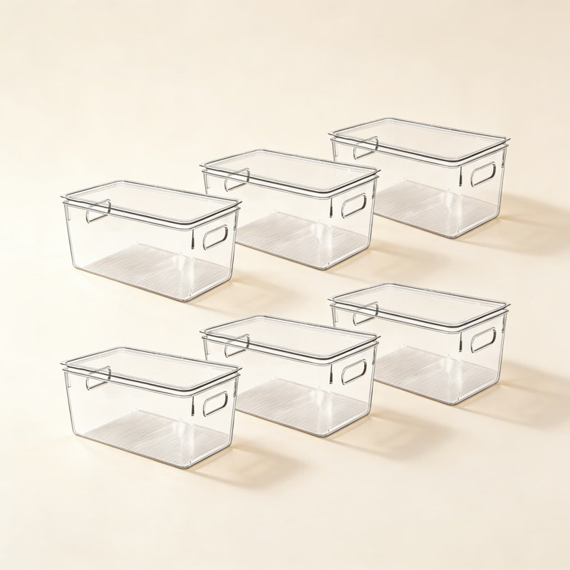 Bacs de rangement en plastique transparent avec couvercles, contenants de rangement empilables pour réfrigérateur et armoire de cuisine