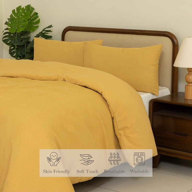 Waffle Duvet Cover Set – Cotton, Super Soft & Breathable, Hypoallergenic, Machine Washable Waffle Weave Bedding-Room Decor & Bedding Set