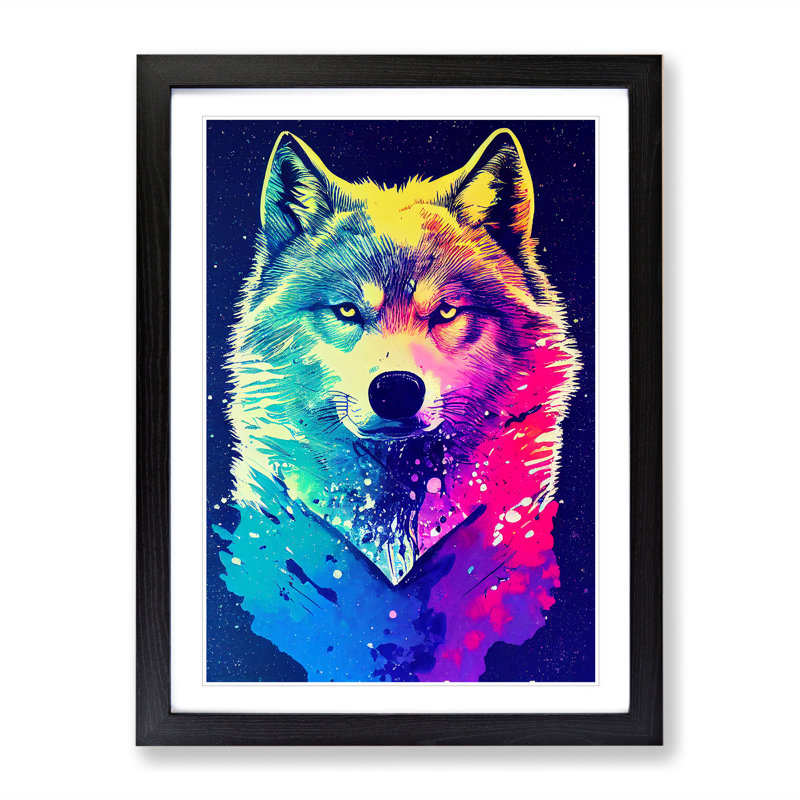 XV1022-5251X Wolf Dripping Paint No.2 Abstract - Single Picture Frame Painting, Black, 46cm H x 34cm W x 2cm D
