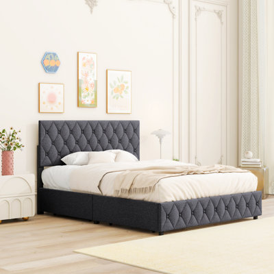 Upholstered Platform Bed Frame with 4 Storage Drawers,Easy to assemble -  Red Barrel StudioÂ®, 69CF6C91F8A241D89D5D4B465217958F