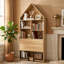 Bureau d'artisanat pliable 31,5 "avec tablettes de rangement, bibliothèque convertible et cachette, bois naturel