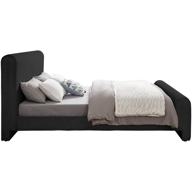 Chaylin Upholstered Platform Bed, Queen, Black Boucle Fabric