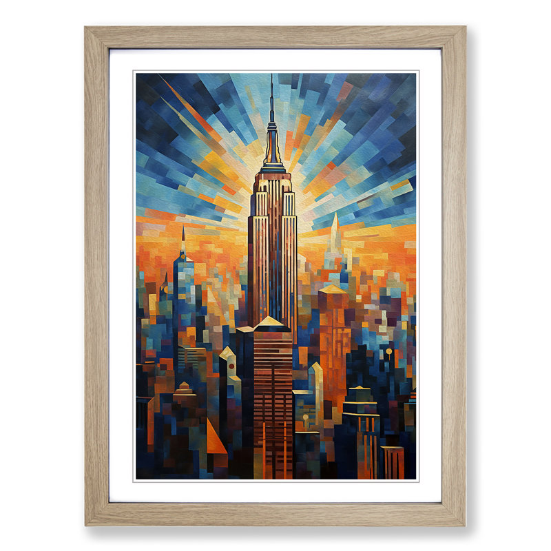 Empire State Building Expressionism - Single Picture Frame Print on Wood, Oak, 46cm H x 34cm W x 2cm D