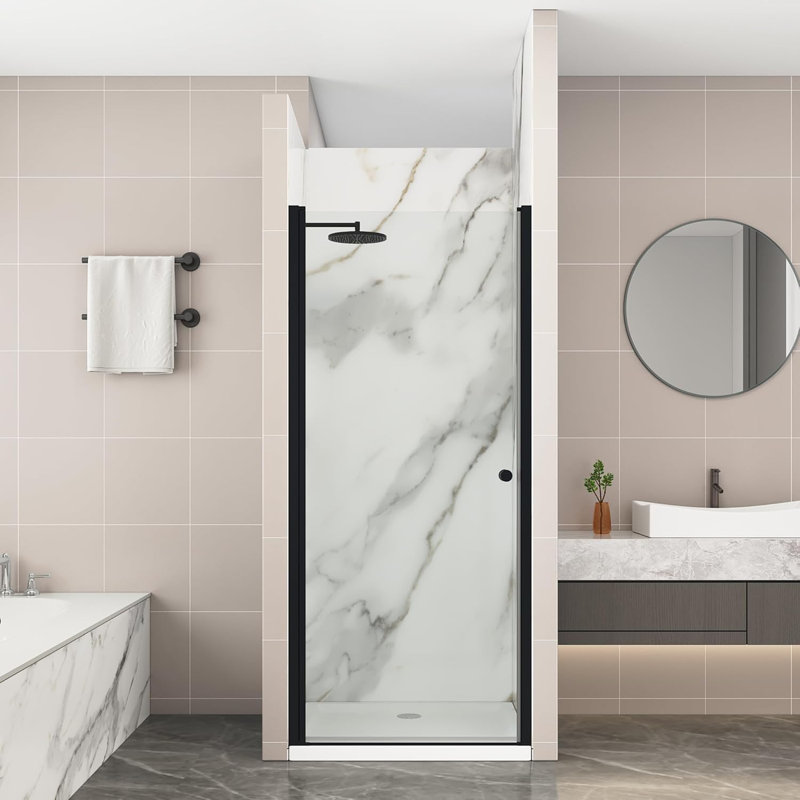 34-36" W X 72" H Frameless Shower Door With 1/4" Clear Tempered Glass, Matte Black