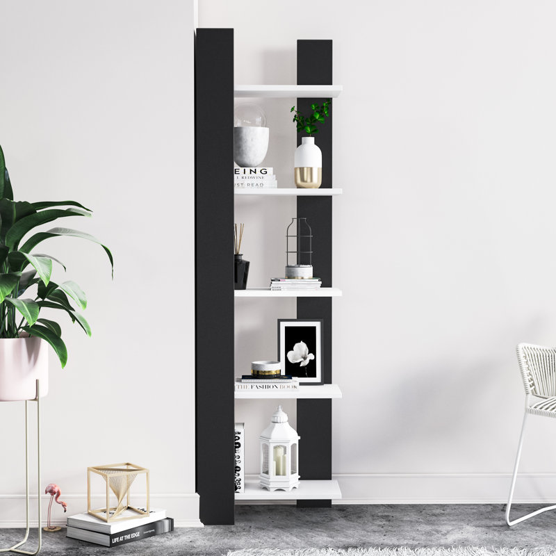 Trussell 160cm H x 45cm W Corner Bookcase, Black/White