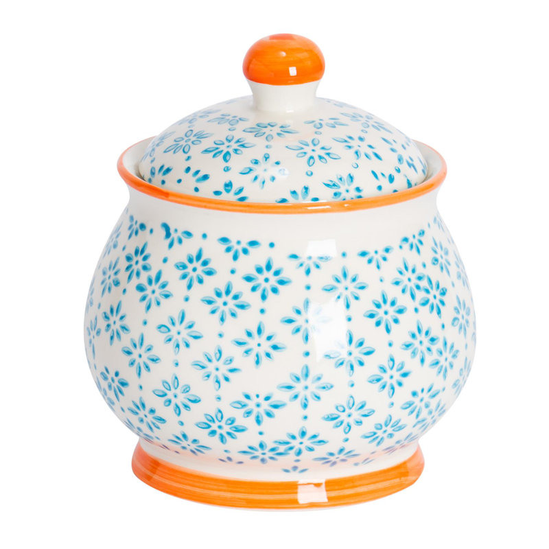 Nicola Spring - Hand-Printed Sugar Bowl - Blue
