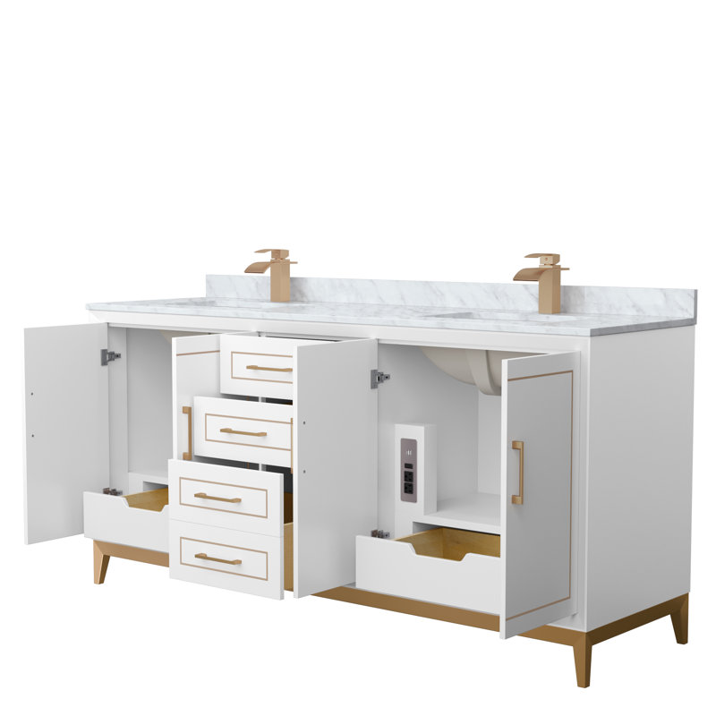 Ensemble de meuble-lavabo double 72 po Marlena_ Marbre de Carrare blanc, Blanc, Brun