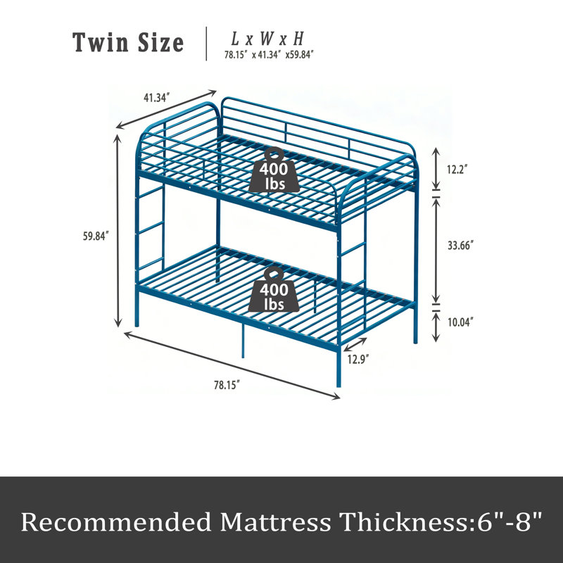 Metal Bunk Bed Twin Over Twin, Heavy Duty Bunk Beds With 2 Ladders And Full-Length Guardrai, No Box Spring Needed, Easy Assemble