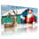 Noël, père Noël et renne dans une grange enneigée, ensemble de 3 impressions sur toile