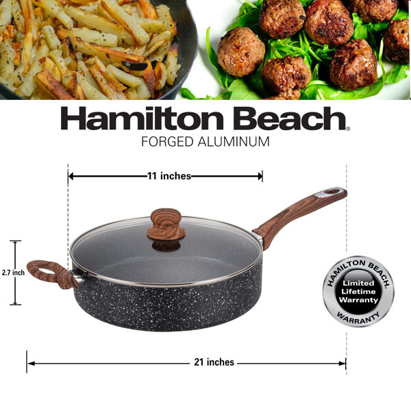Hamilton Beach Saute Pan Aluminum 11-Inch Nonstick Marble Coating, Wood  Like Soft Touch Handle, Multipurpose Fry Pans With Glass Lid, Chef Pan  Stone Cookware Cooking Pan, Induction Bottom, PFOA Free