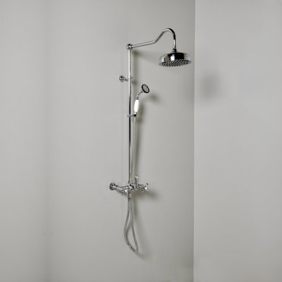 Système de douche exposé mural de 52 po avec pomme de douche, douchette et poignées levier / croix