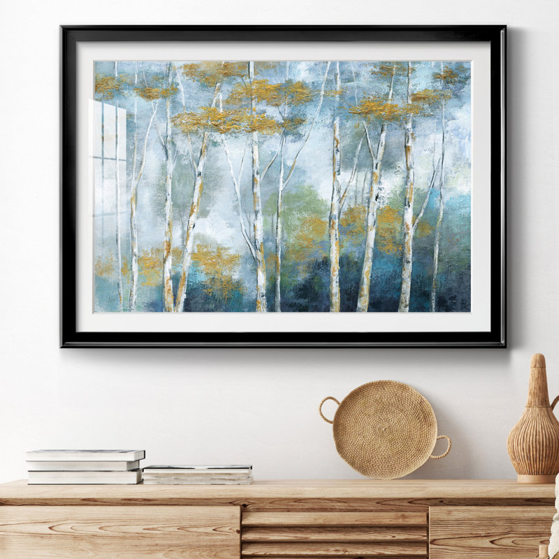 " Indigo Forest ", 26.5" H x 36.5" W x 1.5" D, Black Framed Paper, White Mat