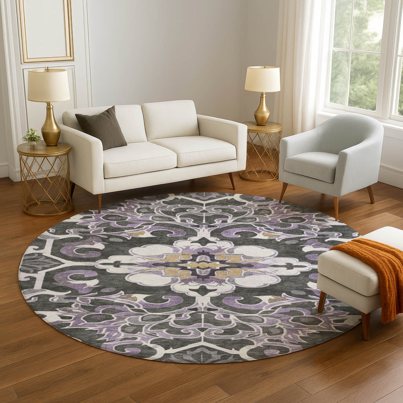 Premium Machine Washable Ralston AMF1947 Global Rug, Round 8'