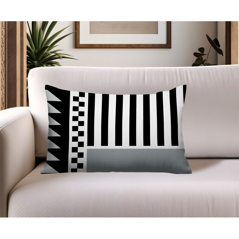 Oreiller rectangulaire réversible intérieur / extérieur Kaleido, Gris, Rectangulaire H 14 po x l 20 po