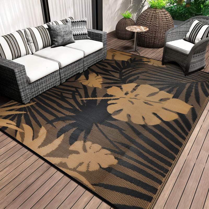 Tapis d'extérieur imperméable et réversible en plastique pour camping-car, terrasse, terrasse, Rectangle 6 pi x 9 pi