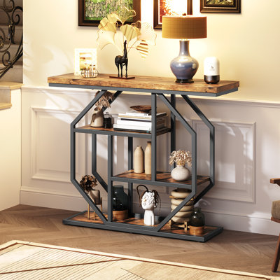 Table d'entrée de 31,5 po de hauteur, console de style industriel avec rangement, table d'appoint étroite pour le salon, l'entrée, le couloir, l'entrée, le vestibule, brun rustique