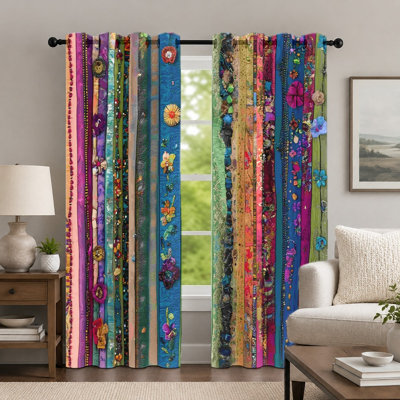 2 pièces rideaux à fleurs colorées, rideaux de style bohème, panneaux à œillets imprimés à motif floral éclatant, décoration pour le salon de la chambre à coucher