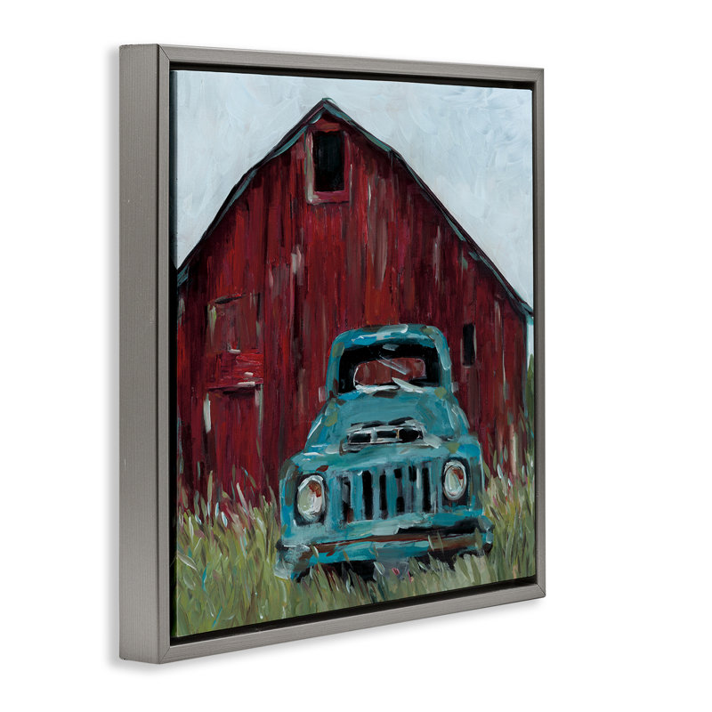 Cadre flottant camionnette turquoise, design par Wani Pasion, H 25 po x l 25 po, Cadre flottant gris lustré