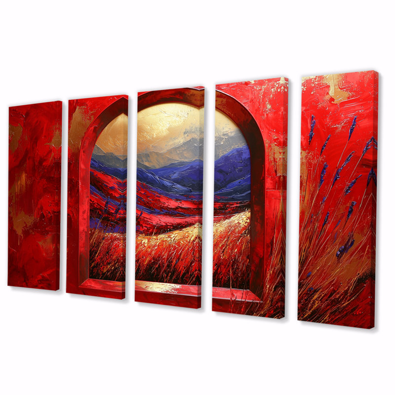 «Red Summer Meadow», ensemble d'art mural prairie, H 32 po x l 80 po
