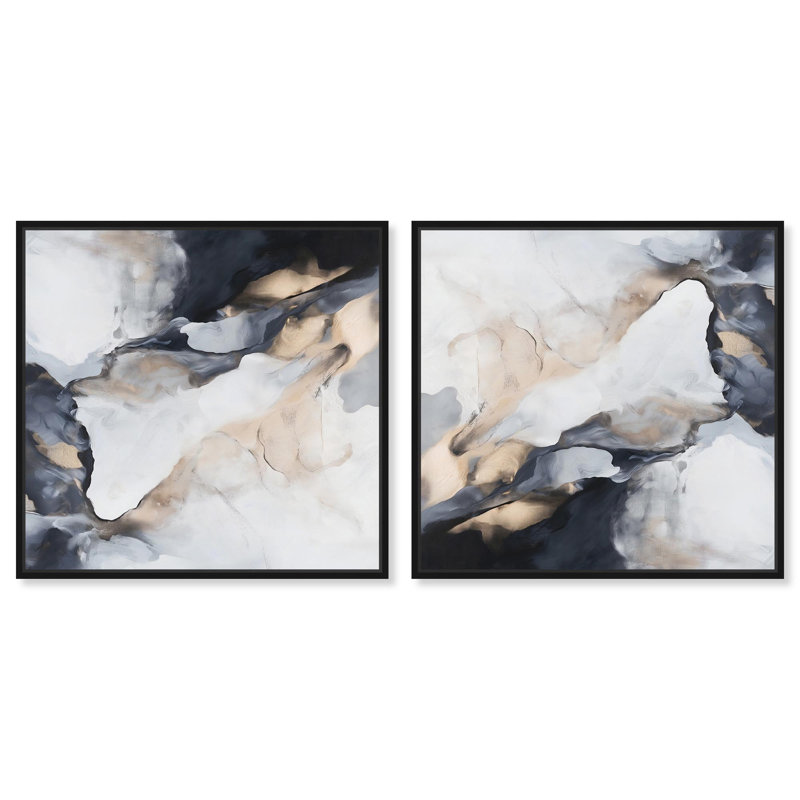 «Blanure I Set Canvas Minimalisme Abstract» par Art Remedy, H 13 po x l 13 po, Cadre noir