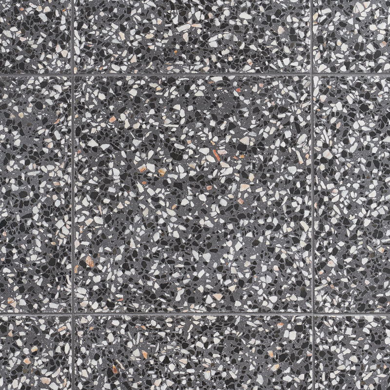 True Terrazzo 16x16 Polished Terrazzo Tile, Domino Gray