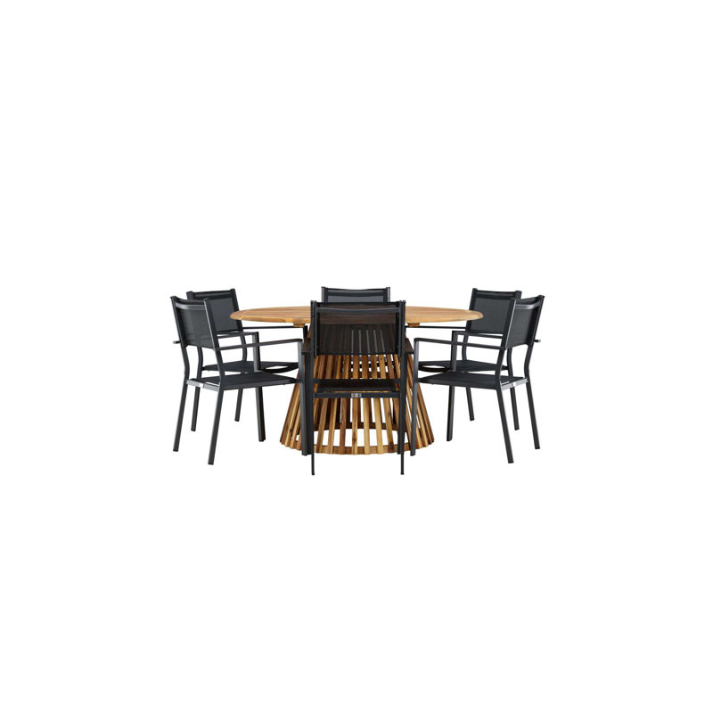 Taniya 6 - Person Acacia Patio Dining Set with Round Table, Black