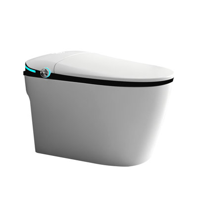 White Porcelain Smart Toilet - Auto Open/Close Seat, Foot Sensor, Warm Air Dryer, Led Display Intelligent With Bidet Water, Rear Washing,