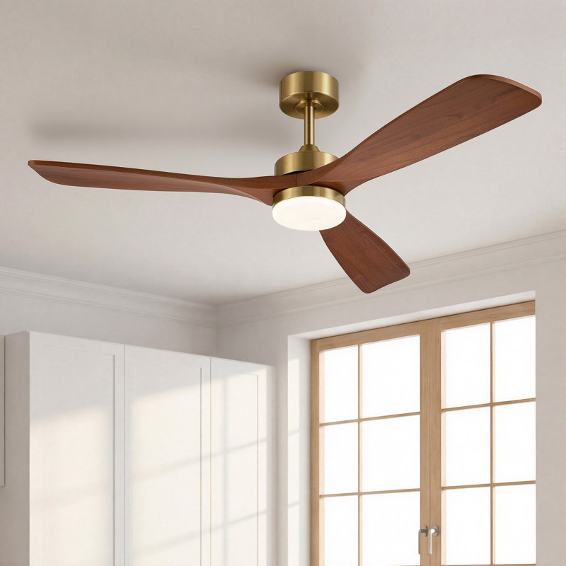 Ventilateur de plafond 52 po à 3 pales DEL avec télécommande et ensemble d'éclairage inclus Brechter, Laiton brossé