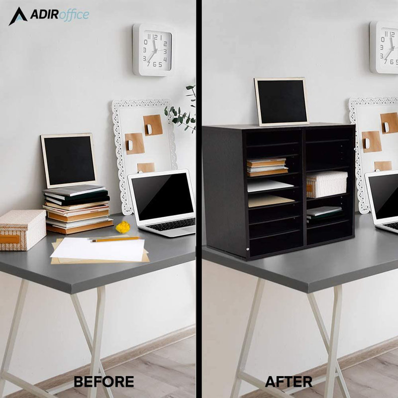 Black MDF Adjustable 16 Compartment File Storage Sorter Set