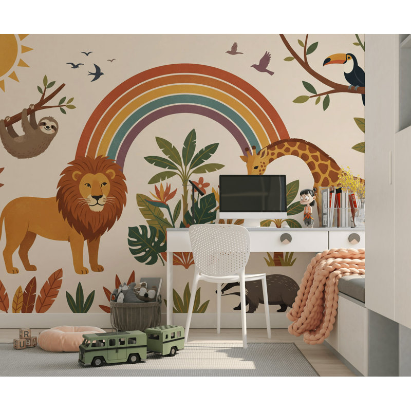 Papier peint amovible safari arc-en-ciel, feuillage tropical, 160 po x 108 po, Peler et coller