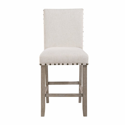White Bar Stools   Of 2 , Gray Fabric, 40.34 In Package Depth, Nailhead Trimmed Casual Seats For Dining Chairs 2 Stools, Fabric Seat, 41.42 Height, Seating