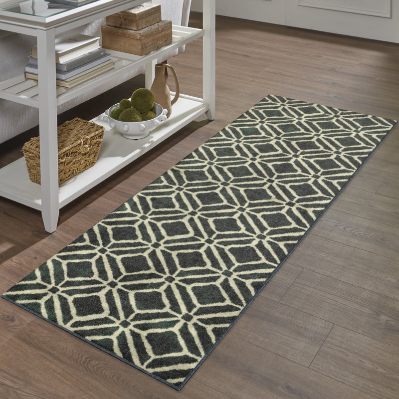 Tapis bleu délavé Modena Geo, Rectangle 2 pi 6 po x 3 pi 10 po
