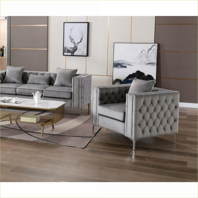 Chaise d'appoint en velours gris ardoise Lorreto de 40 pouces, siège simple rembourré pour adultes pour le salon