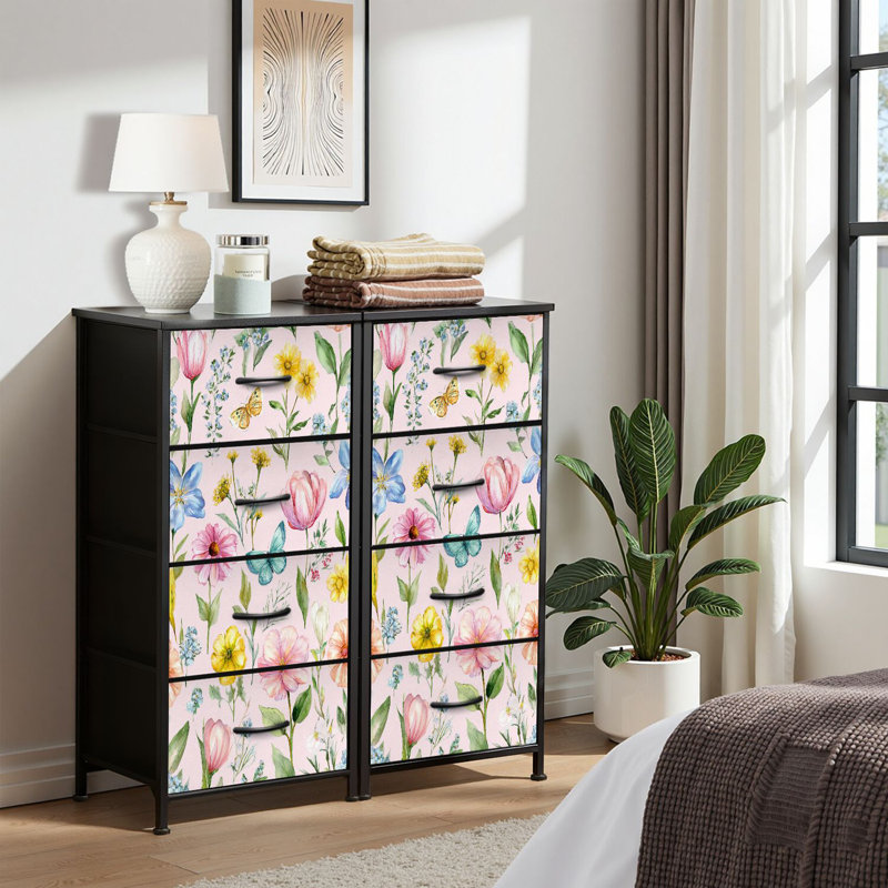 4 Drawer Dresser for Bedroom, Narrow Chest of Drawers, Wooden Top and Study Iron Frame 18"x37.5"-(WxH)