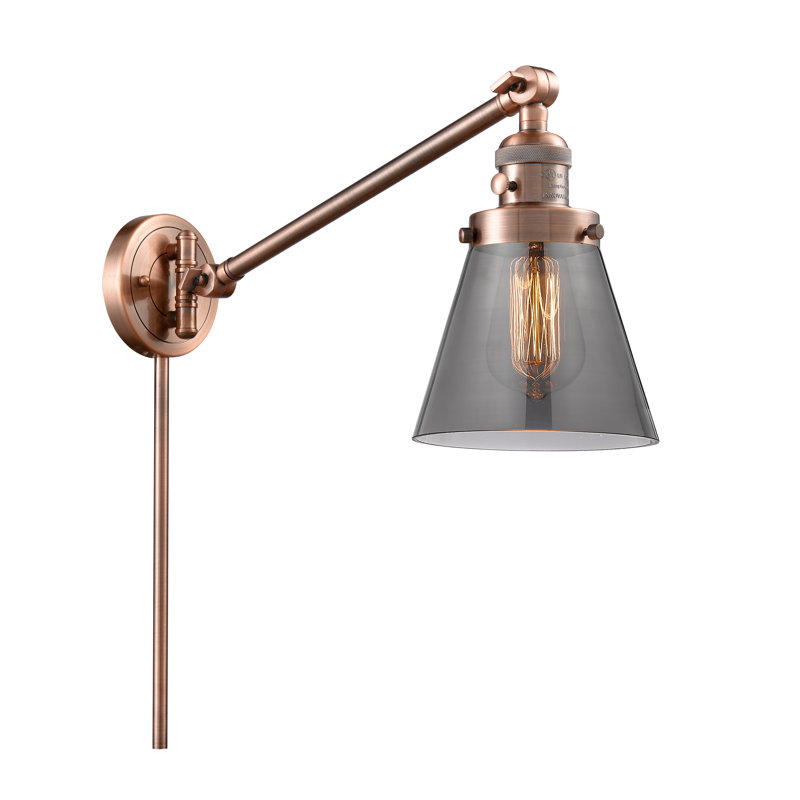 Pelkey Swing Arm Sconce, Smoked, 3.5 Watt Vintage LED Bulb, Antique Copper